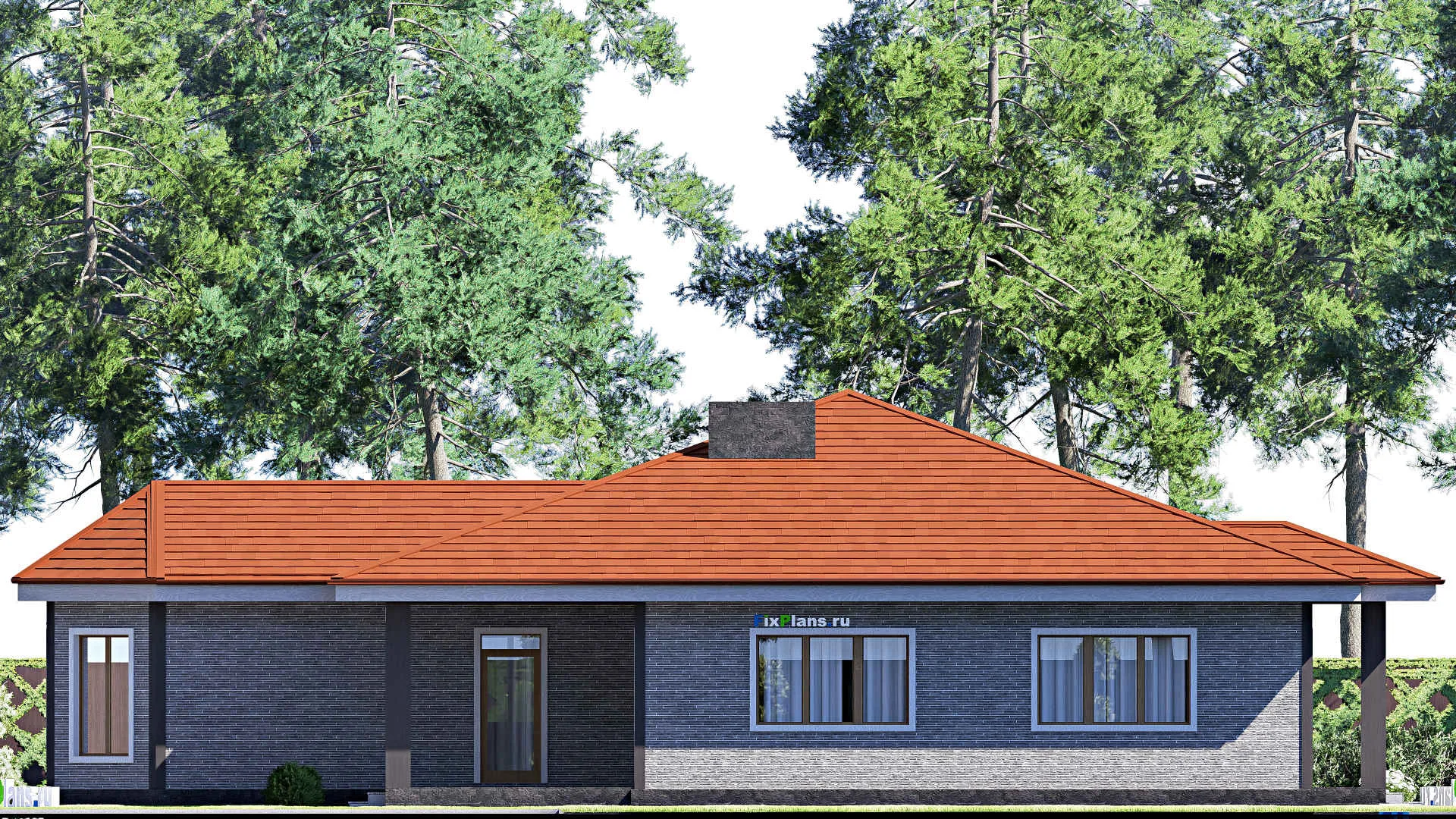 F-18755 - Проект одноэтажного дома 17 на 22, площадью 240 м² с террасой и 3 спальнями