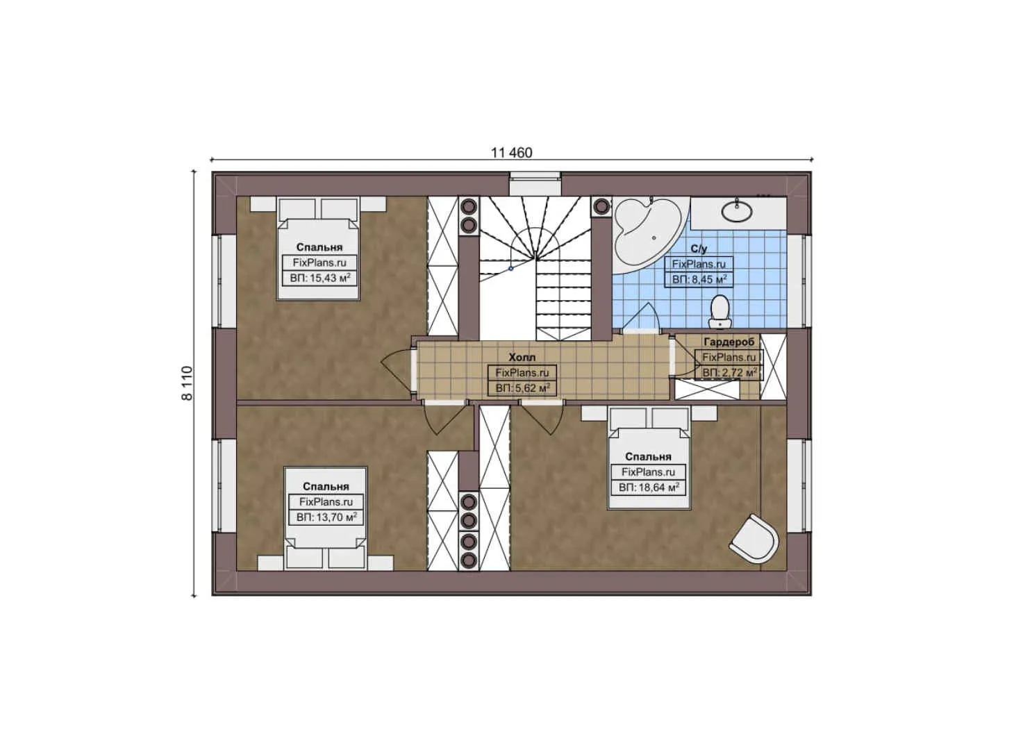 F-7307 - Планы двухэтажного дома 9 на 16, площадью 160 м² с террасой и 3 спальнями