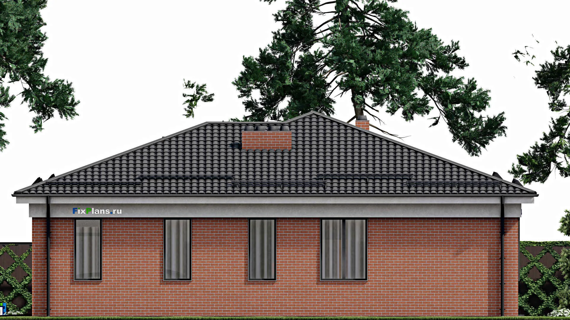 F-3464 - Проект одноэтажного дома 16 на 17, площадью 190 м² с террасой и 3 спальнями