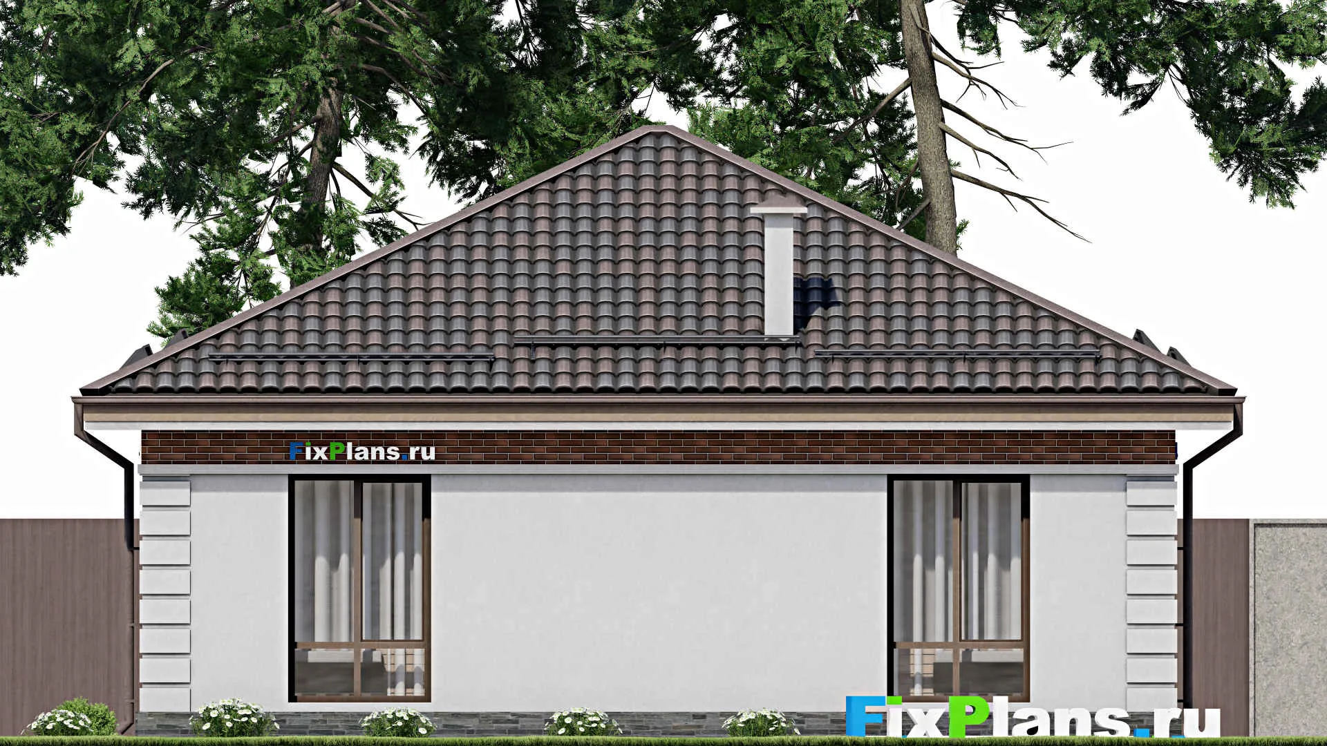 F-6011 - Проект одноэтажного дома 11 на 11, площадью 90 м² с 3 спальнями