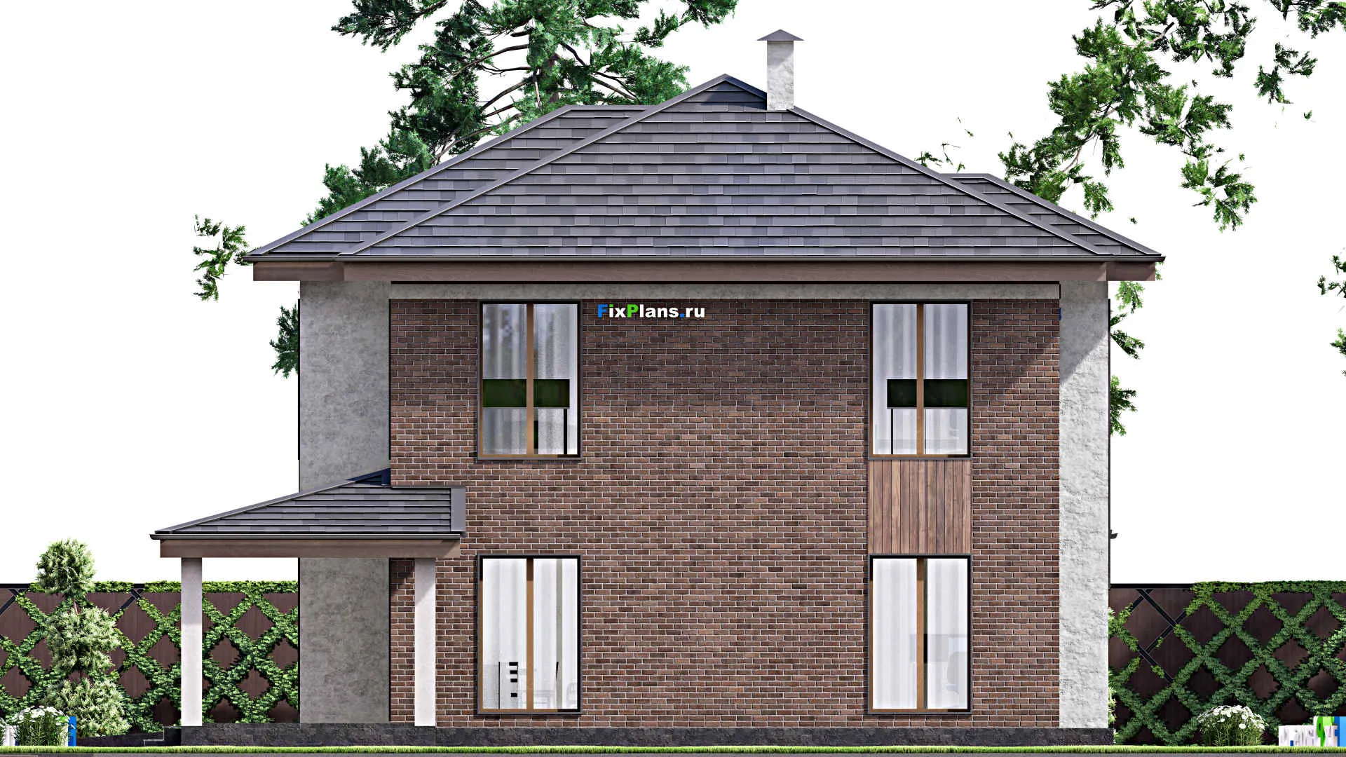 F-14633 - Проект двухэтажного дома 14 на 20, площадью 250 м² с террасой, баней, гаражом на 1 машину и 4 спальнями