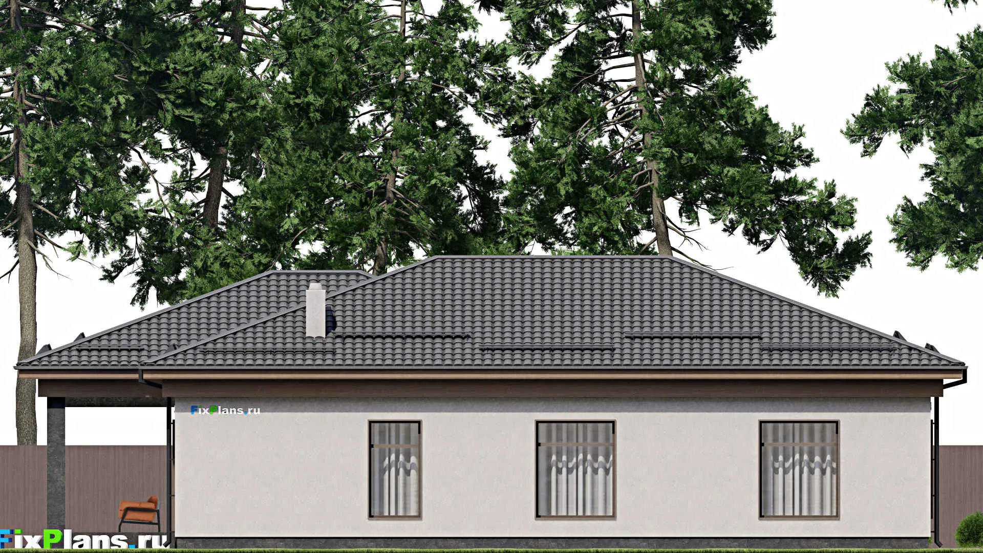 F-2249 - Проект одноэтажного дома 12 на 17, площадью 210 м² с террасой и 3 спальнями