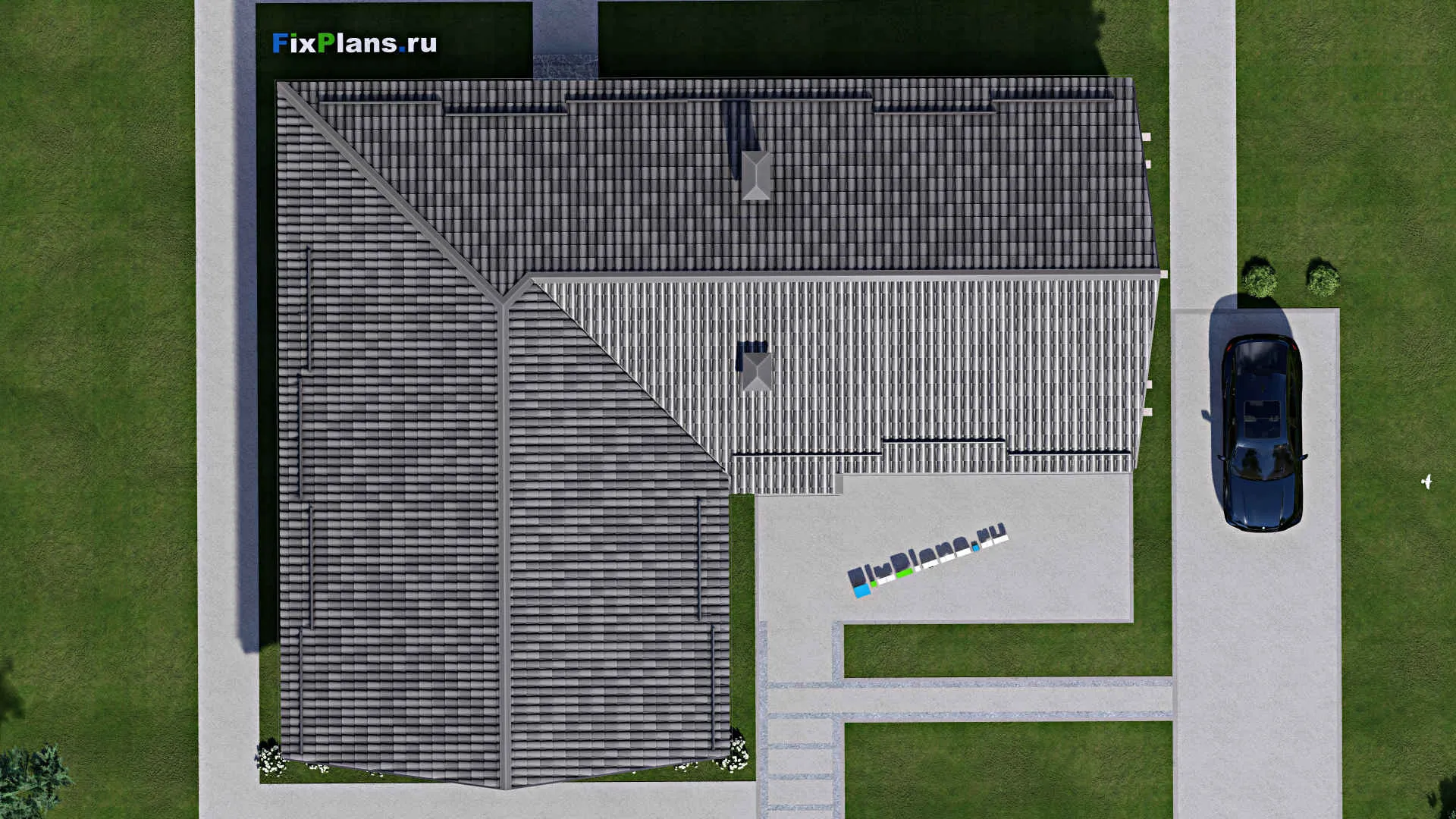 F-12302 - Проект одноэтажного дома 16 на 21, площадью 190 м² с террасой, баней и 3 спальнями