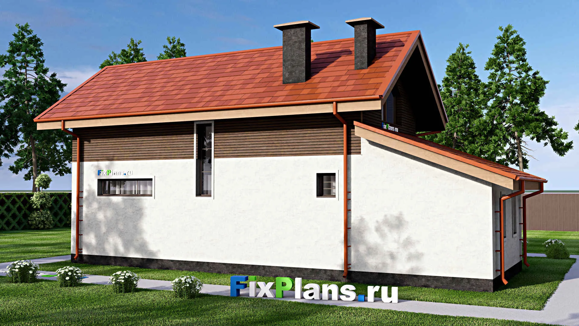 F-15443 - Проект бани 11 на 15, площадью 130 м² с комнатой отдыха, терассой, мансардой, санузлом и 2 спальнями