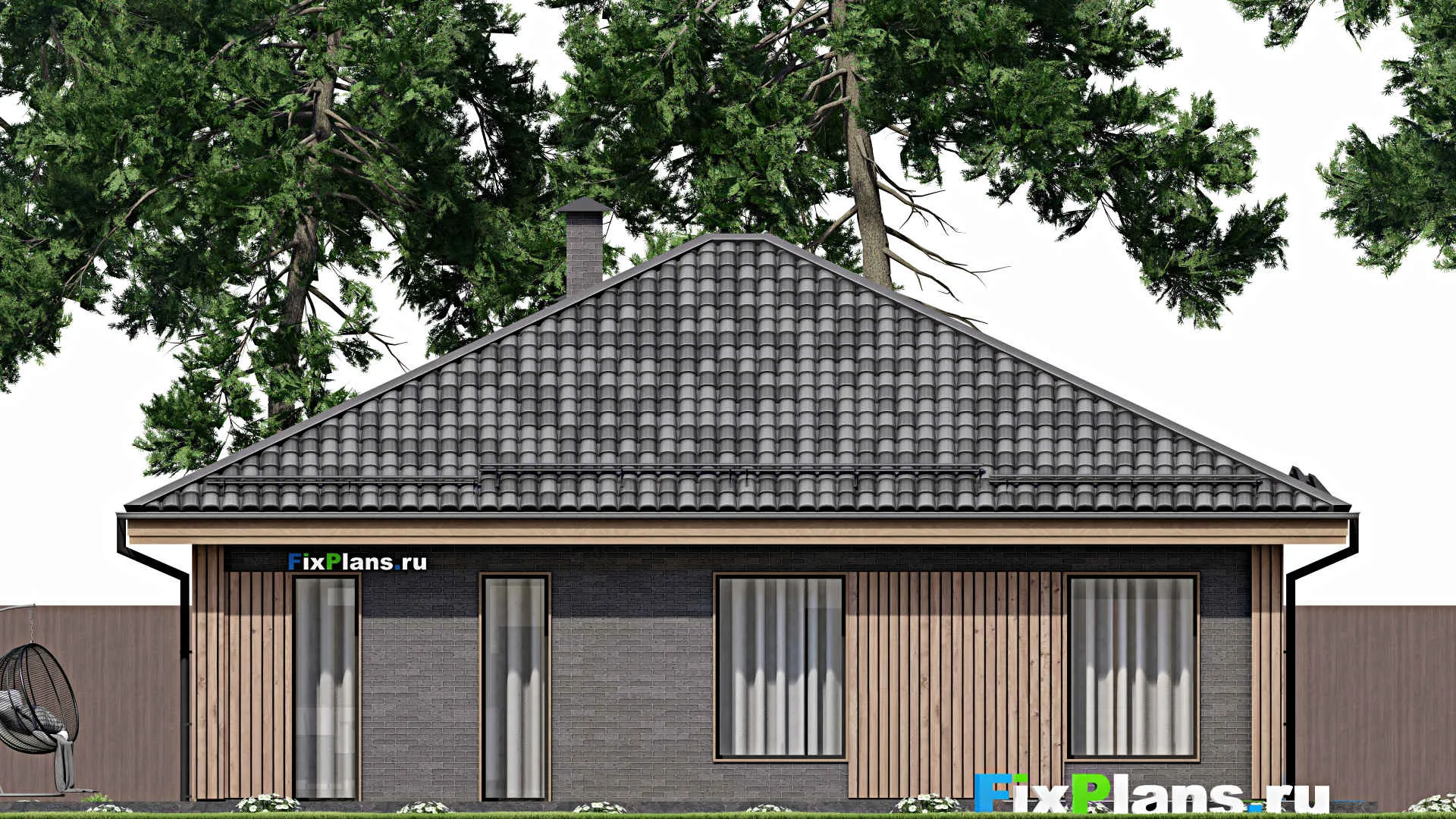 F-7883 - Проект одноэтажного дома 12 на 12, площадью 220 м² с террасой и 3 спальнями