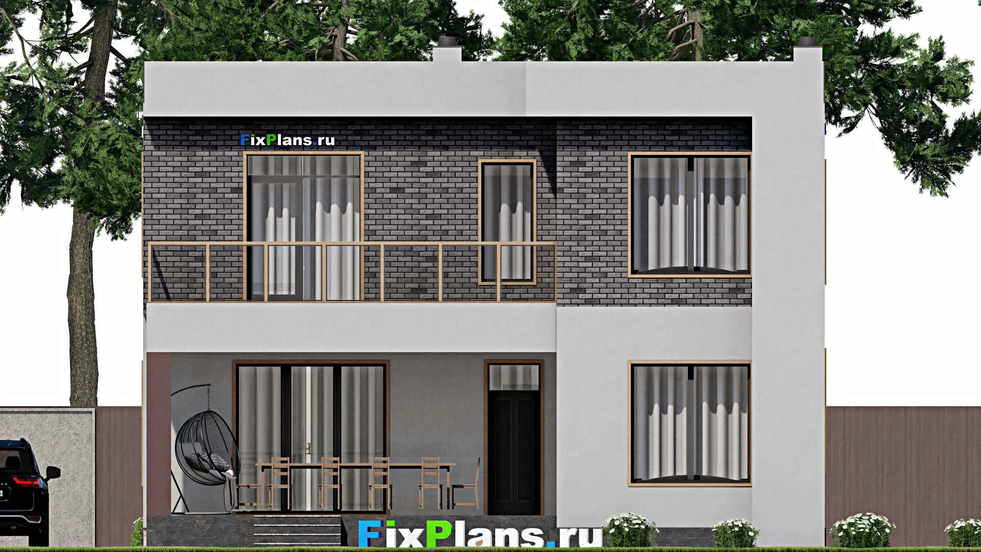 F-8612 - Проект двухэтажного дома 12 на 19, площадью 290 м² с террасой, балконом и 7 спальнями